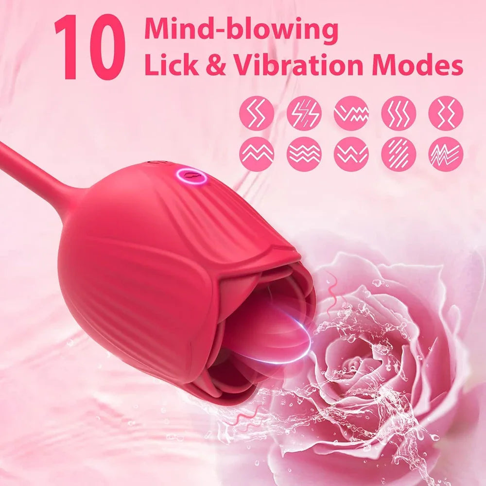 Rose-Toy Dildo Thrusting Vibrator for Women Egg Clitoris Sucker Stimulator Tongue Licking
