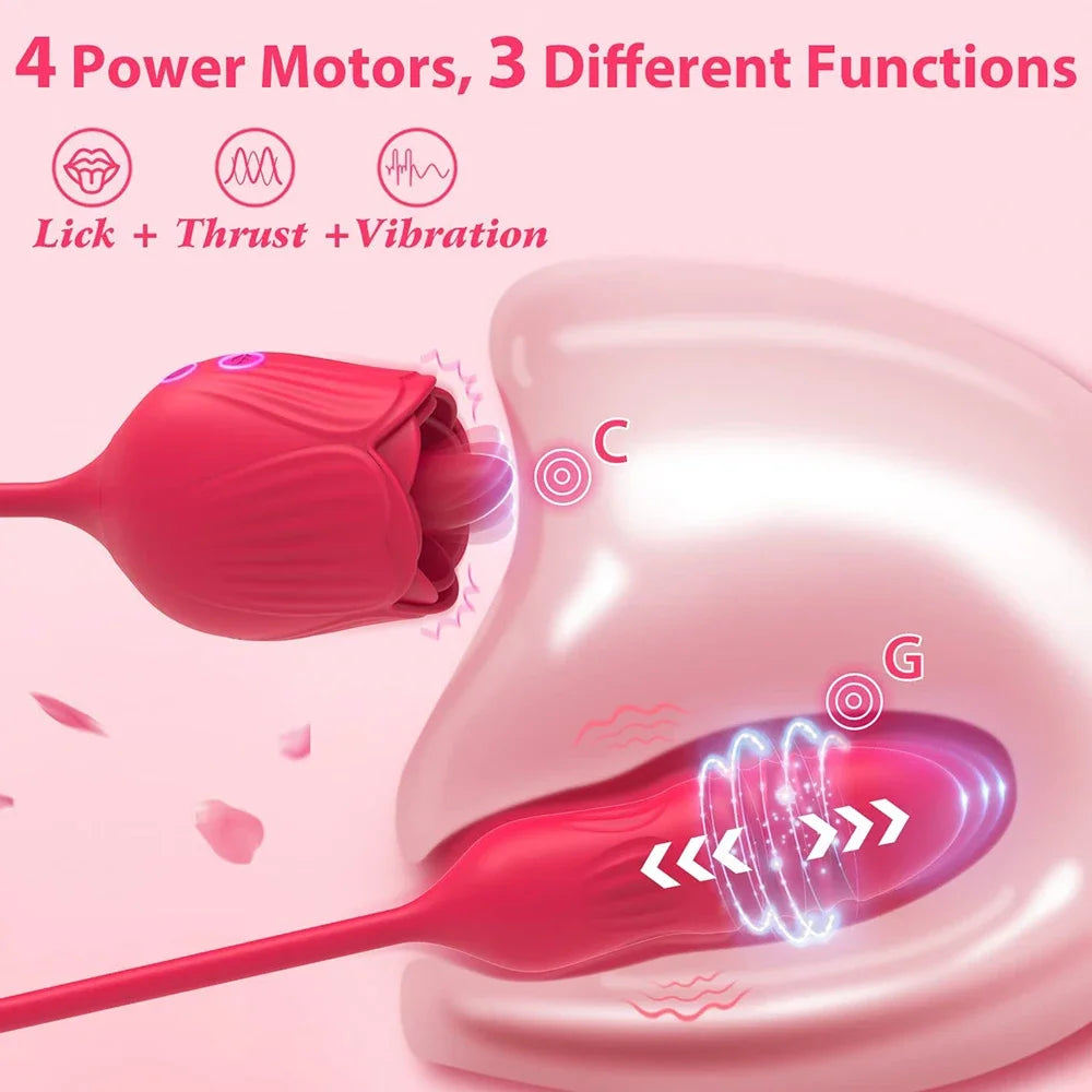 Rose-Toy Dildo Thrusting Vibrator for Women Egg Clitoris Sucker Stimulator Tongue Licking