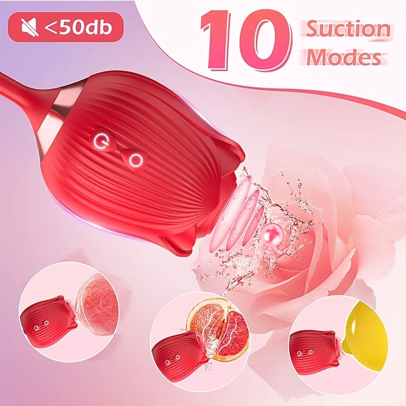 Rose-Toy Dildo Thrusting Vibrator for Women Egg Clitoris Sucker Stimulator Tongue Licking