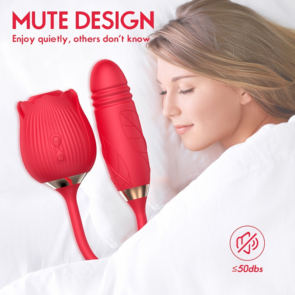 Rose-Toy Dildo Thrusting Vibrator for Women Egg Clitoris Sucker Stimulator Tongue Licking